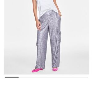 Women’s Silver Sequined Cargo Pants. SZ 12